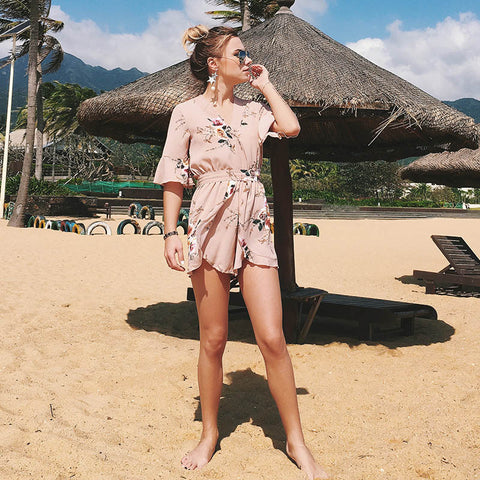 Mono con cuello en v estampados florales, traje de baño para chicas