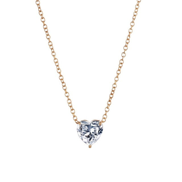 Crystal Heart Necklace Pendant Female Short Gold