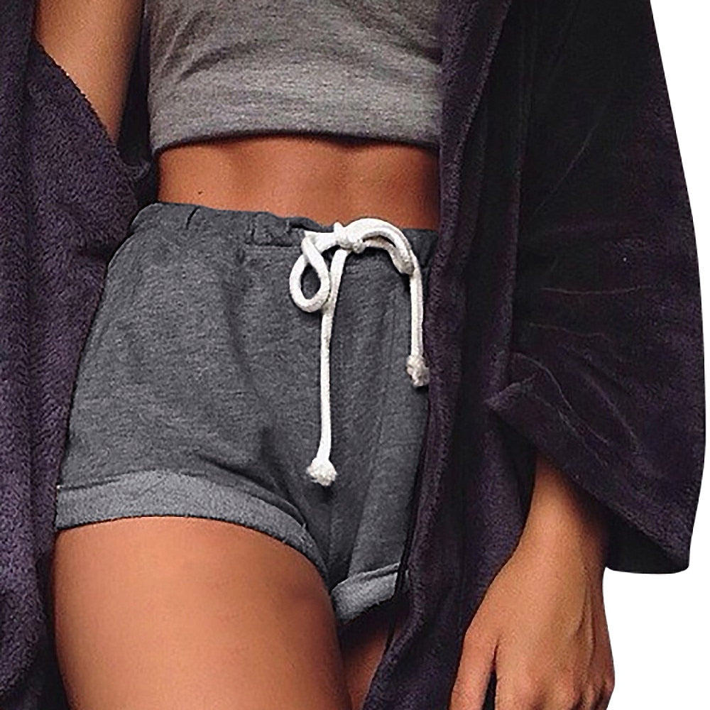 Pantalones cortos casuales sólidos de poliéster de cintura alta casuales deportivos