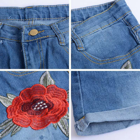 Pantalones cortos de bordado floral para chicas