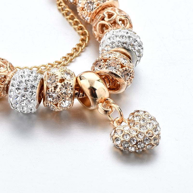 Luxury Crystal Heart Charm Bracelets & Bangles Gold Bracelets For Women