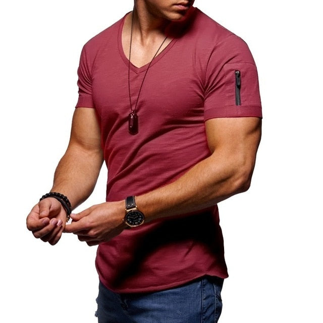 Pullovers con cuello de v para hombres, mangas cortas con cremallera