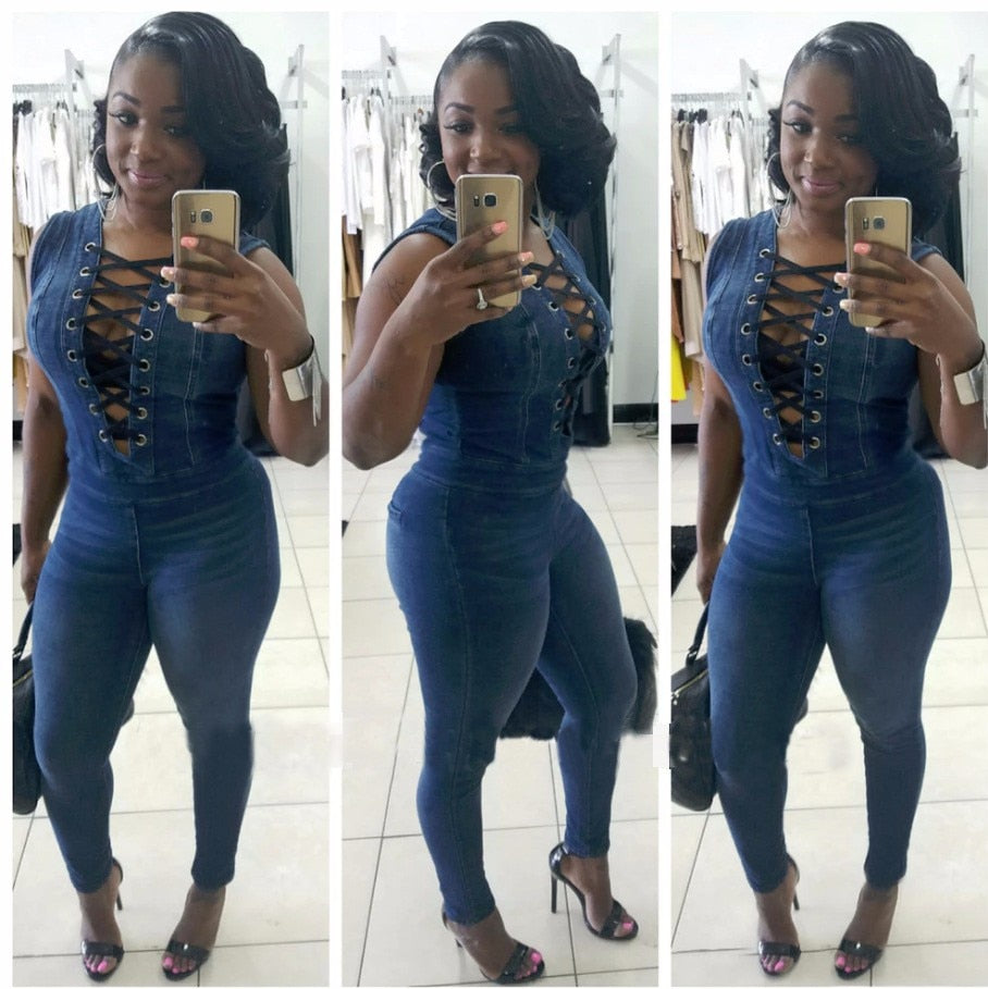 Monos Sexy de mezclilla, talla grande de verano y fiestas